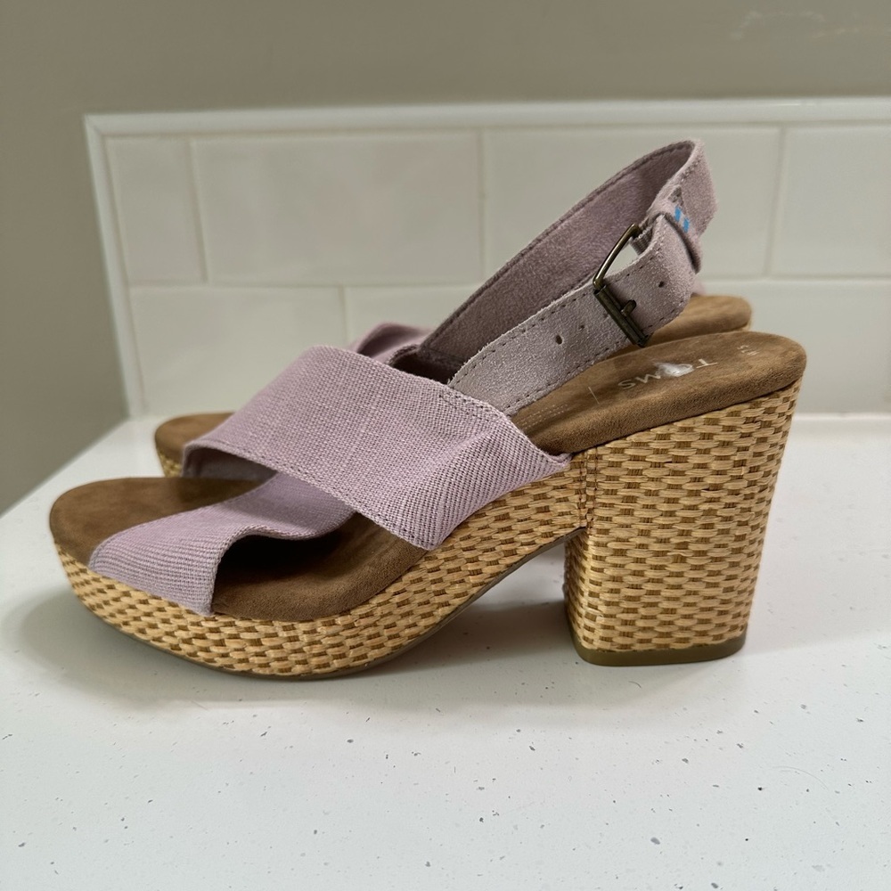 Tom’s Ibiza Platform Heels Women’s 7.5 Lilac Purple Sandals Woven Chunky Shoes - Picture 1 of 10
